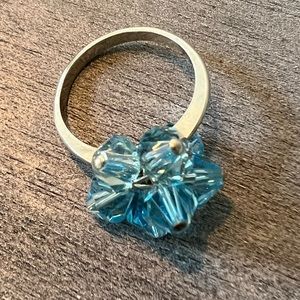 Aquamarine Swarovski Crystal and Sterling Silver Ring Size 6